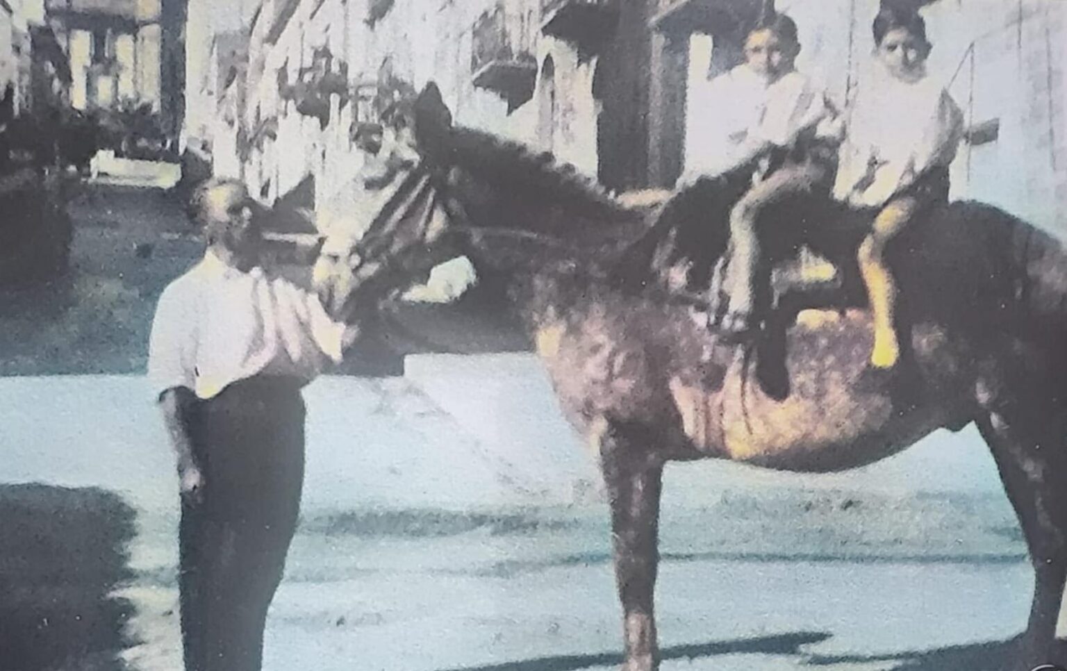 Bambini a cavallo nella piazza